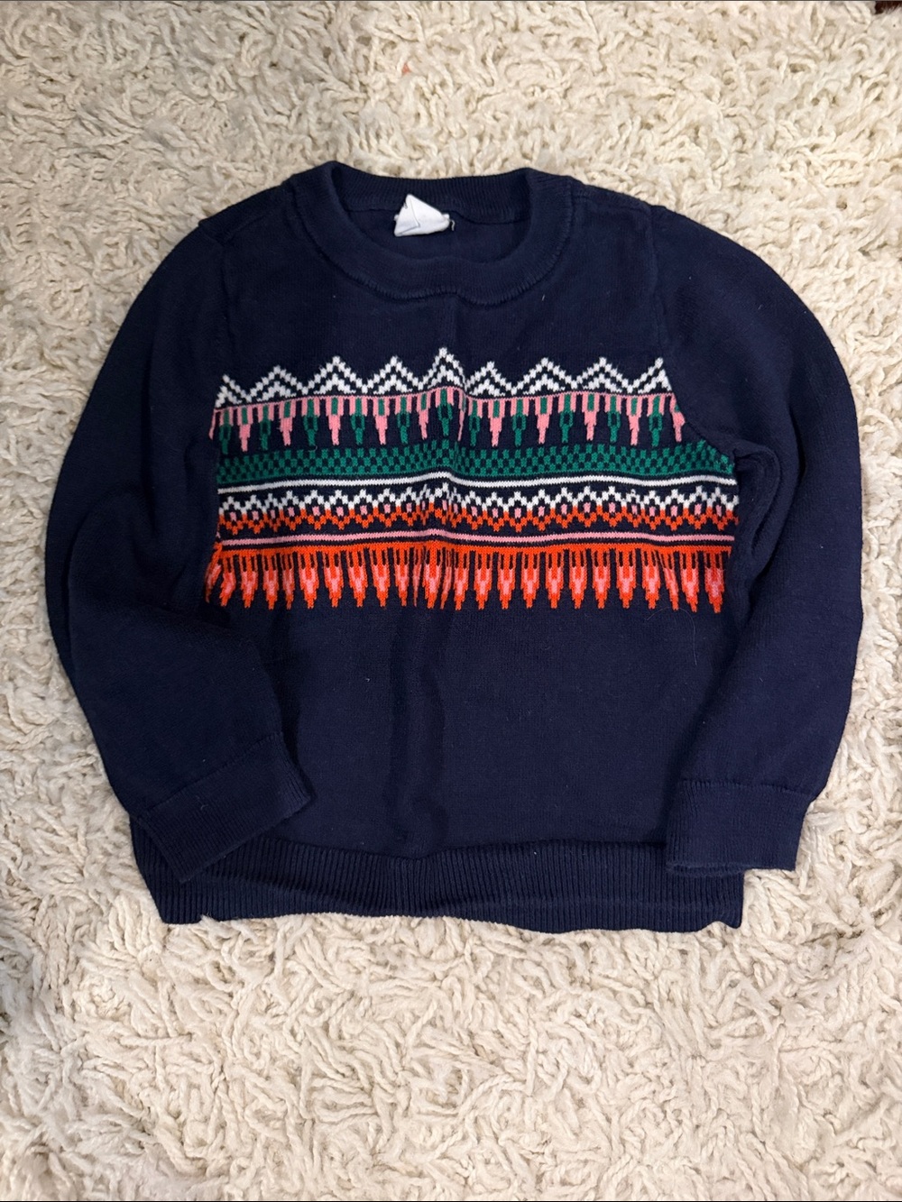 GAP Navy Crewneck Sweater with Red, Green and White Pattern